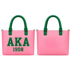 AKA กระเป๋าถือผู้หญิงสีชมพูสีเขียว กระเป๋าสะพายไหล่ลายตัวอักษรที่ได้แรงบันดาลใจจากกรีก กระเป๋าสะพายไหล่แฟชั่น กระเป๋าใส่ของได้เยอะสำหรับใช้ในชีวิตประจำวัน - Product Image 1