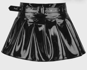 Mini-jupe plissée noire en PVC à motif cuir pour femme, taille haute, fermeture éclair avant, design sans couture, gaine amincissante, usage quotidien - Product Image 3