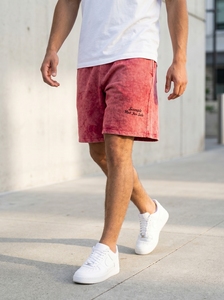 Shorts de sport décontractés pour hommes en mélange de coton, coupe unie, délavés à l'acide, taille élastique, style vintage, en tissu Oxford, pour l'été - Product Image 2