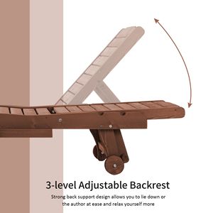 Sdraio da Piscina in Legno con Schienale Regolabile a 3 Livelli, Tavolino Integrato e Ruote, Lettino Prendisole da Esterno - Product Image 5
