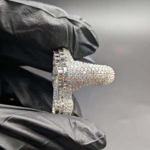 Luxury 925 <b>Silver</b> Cross Cocktail <b>Ring</b> With Baguette Cut Diamond Pave Setting Religious Christian Unisex Jewelry - Product Image 6