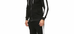 Ensemble de survêtement à capuche rayé noir et blanc pour homme, sweat-shirt à fermeture éclair intégrale et pantalon de survêtement, tenue décontractée d'automne, respirant, en polyester et coton - Product Image 5