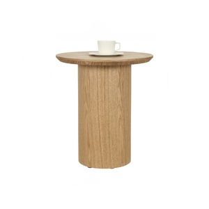 Contemporary Side <b>Table</b> Round Ash Veneer Top Cylinder Column Base <b>Coffee</b> <b>Table</b> for Cafe Restaurant Hotel Lounge Project - Product Image 2