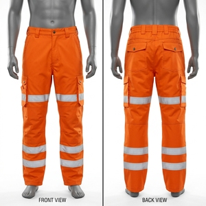 Pantalon de travail unisexe en polyester 280 GSM bleu marine avec logo brodé personnalisé, panneau réfléchissant haute visibilité, certifié CE, imperméable - Product Image 3