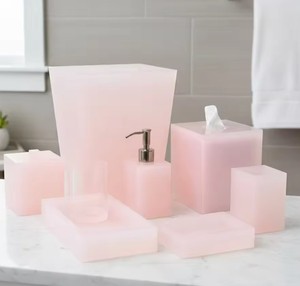Creative Design Eco-Friendly Luxury Epoxy Resin <b>Bathroom</b> Four-Piece <b>Set</b> for Home Soap <b>Dispenser</b> Tooth Brush Holder Vanity Tray - Product Image 6