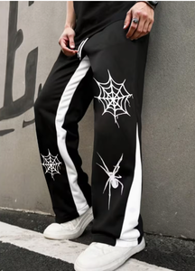 Pantalones Deportivos Negros para Hombre con Estampado de Telaraña y Franja Lateral Blanca, Cintura Elástica, Estilo Urbano, para Otoño - Product Image 3