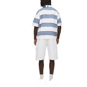 เสื้อยืดผู้ชายแบบคอนทราสต์พาแนล ดีไซน์ลายเส้นขอบรุ่ย ปักโลโก้ ผ้าฝ้ายสั่งทำพิเศษ สตรีทแวร์ โรงงาน OEM - Product Image 2