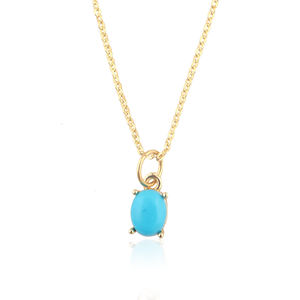 Collier pendentif ovale en pierre précieuse turquoise, laiton plaqué or, bijoux minimalistes superposés, accessoire délicat pour femme, cadeau - Product Image 1