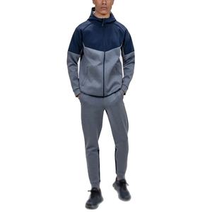 Survêtement de sport en coton personnalisé grande taille pour hommes, ensembles de polaire technique de jogging à capuche zippée pour l'automne, survêtement de jogging uni - Product Image 2