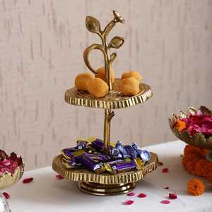 Vintage Elegant Display Gold Metal 2 Tier Cake <b>Stand</b> Handmade Flower Shape Dessert Display Rack for Wedding Party Hotel - Product Image 1