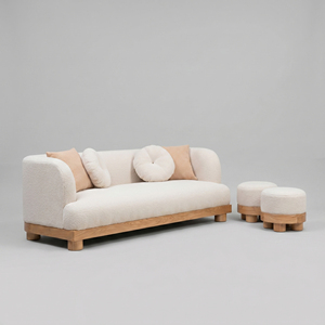 Sofá Escandinavo Boucle con Patas de Madera, Brazos Curvos, Respaldo Acolchado, un Asiento, Mueble Tapizado para Sala de Estar - Product Image 3