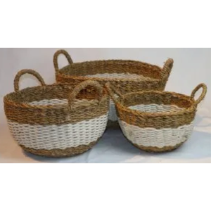 Ensemble de 3 housses de pot de plante en osier naturel faites à la main avec poignées, doublure imperméable, écologiques et pliables pour la décoration intérieure - Product Image 3