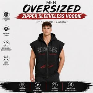Men Oversized Sleeveless Zipper Hoodie Printed Sports Training Hooded Zipper Men Bodybuilder <b>Trainer</b> Sleeveless Zip-up Hoodies - Product Image 2
