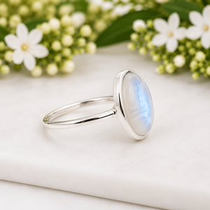 Bague en argent sterling 925 avec pierre de lune ovale sertie clos, bijoux raffinés pour mariage, fiançailles, anniversaire, fête - Product Image 2