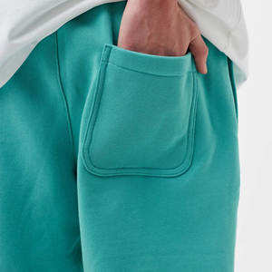 Shorts en coton uni bleu sarcelle pour homme, taille mi-haute, avec cordon de serrage, décontractés, respirants, tricotés - Product Image 4
