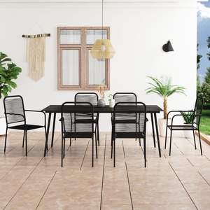 Ensemble de salle à manger en corde de coton noir avec structure en acier thermolaqué et verre trempé, mobilier de jardin - Product Image 1