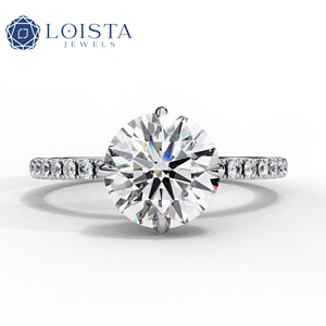 Anillo de Compromiso LOISTA para Mujer con Diamante Redondo Brillante de Platino y Diamantes Laterales, Certificado GIA, Estilo Clásico - Product Image 1