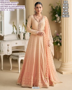 ชุดเดรส Anarkali ปักลาย Bandhani รุ่น Aafreen Mustard Luxe สำหรับผู้หญิง ผ้าจอร์เจตต์ยาวกรอมพื้น ดีไซน์หรูหราสำหรับงานปาร์ตี้ - Product Image 3