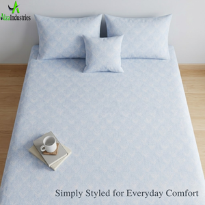 King Size Light Blue Geometric Bedsheet <b>Set</b> | Soft Cotton <b>Bedding</b> <b>Set</b> with Pillow Covers | Lightweight Modern Bedroom Decor Bed - Product Image 4