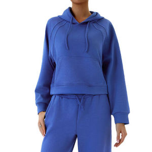 Hot Selling Girls Custom Logo 100% Cotton Color Block Thin Pullover <b>Crop</b> <b>Top</b> <b>Hoodie</b> For Woman 100% Cotton Breathable - Product Image 2