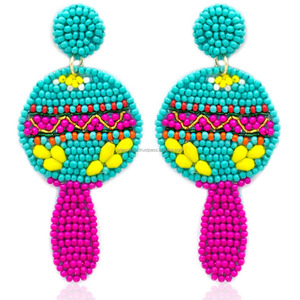 Pendientes de Aro con Cuentas Estilo Boho Maraca, Coloridos, Hechos a Mano, Lindos, para Festivales y Fiestas, Joyería Unisex, Accesorio de Moda - Product Image 1