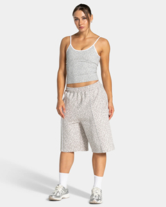 Shorts taille haute pour femmes, imprimé léopard, avec ligne contrastante, poches, taille élastique, en tissu tricoté respirant, vente en gros, OEM - Product Image 4
