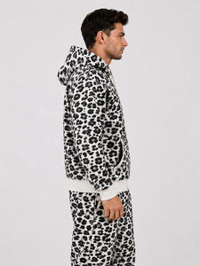 <b>Leopard</b> <b>Print</b> Hooded <b>Sweatshirt</b> Women Full Sleeve Zipper Casual Knitted 100% Cotton Front Logo Autumn Wear Heavyweight Tracksuit - Product Image 3