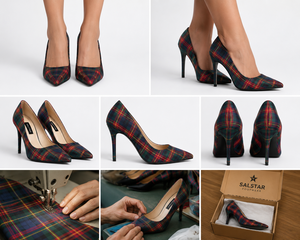 Chaussures de mariage de luxe pour femmes à talon aiguille, motif écossais, escarpins personnalisés à carreaux pour les acheteurs en gros, directement de l'usine - Product Image 5