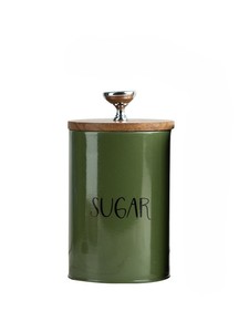 Green Metal Tea Coffee Sugar <b>Canister</b> <b>Set</b> with Wooden Lids | Kitchen Storage Containers Wholesale - Product Image 1