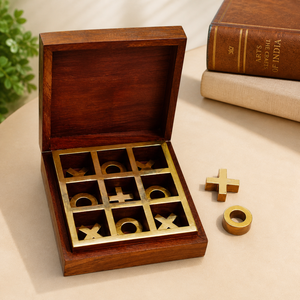 Handcrafted Indian Rosewood <b>Tic</b> <b>Tac</b> <b>Toe</b> Game Box | Wooden Noughts & Crosses Strategy <b>Board</b> Game Decorative Gift Set Home Decor - Product Image 2