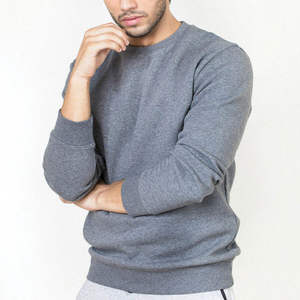 <b>Men's</b> <b>Grey</b> Crew Neck <b>Sweatshirt</b> Regular Fit Knitted Long Sleeve Solid Color Casual Autumn Style 100% Cotton Pullover - Product Image 3