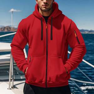Sudadera con capucha y cremallera para hombre, con logotipo personalizado OEM, 100% algodón, 380 GSM, con bolsillos con cremallera, manga larga, cordón ajustable, chaqueta deportiva. - Product Image 2