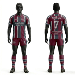 Uniforme de rugby pour hommes, 260 GSM, mélange polyester-spandex, respirant, design à panneaux rayés, logo personnalisé par sublimation et broderie - Product Image 6