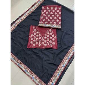 DESIGNER TABBY <b>ORGANZA</b> <b>SILK</b> EMBROIDERY SEQUENCE WORK LACE BORDER SAREE WITH UNSTTICHED BLOUSE - Product Image 4