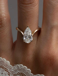 IGI/GIA Lab cultivé Vintage 14k or blanc mariage/fiançailles unisexe bague coupe diamant anniversaire fête cadeau avec diamant taille poire - Product Image 1