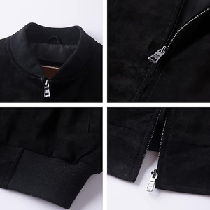 เสื้อแจ็คเก็ตบอมเบอร์หนังกลับผู้ชาย ซิปเต็มตัว คอตั้ง สีพื้นลำลอง เสื้อคลุมฤดูใบไม้ร่วง ทรงปกติ - Product Image 5