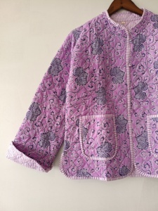 <b>Jacket</b>, Cotton <b>Quilted</b> Handmade Beaurifull Floral <b>Jacket</b> Reversible Strip <b>Quilted</b> Cotton <b>Jacket</b> Party Wear - Product Image 3