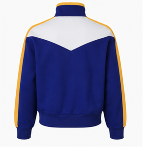 เสื้อฮู้ดผ้าฟลีซคอตตอนสีน้ำเงินเหลือง ปักลายตัวอักษรกรีก แบบซิป ¼  ลำลอง สไตล์วิทยาลัย  สำหรับทุกเพศ - Product Image 3
