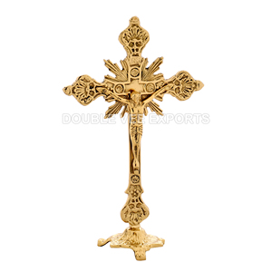 Crucifix en laiton de la Sainte Famille |   Croix d'autel décorative sur pied pour église – DOUBLE VEE EXPORTS - Product Image 2
