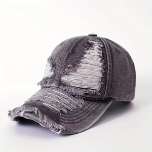 Casquette de baseball unisexe en jean vieilli déchiré, style décontracté, bleu uni, pour l'été - Product Image 2