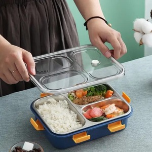 Boîte à lunch bento en acier inoxydable, 3 compartiments, anti-fuite, récipient alimentaire portable, rectangulaire, pour l'école et le bureau - Product Image 5