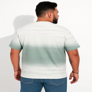 Camiseta de Manga Corta para Hombre, Corte Regular, Cuello Redondo, con Rayas de Color Degradado, Tejido Casual - Product Image 4