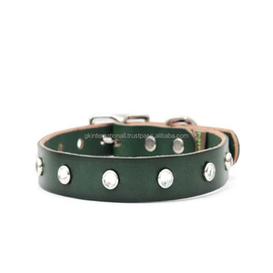 Collar de perro de cuero tachonado personalizado con gemas transparentes adecuado para perros pequeños, medianos o grandes con accesorios de acero inoxidable - Product Image 2