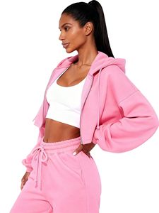 Ensemble de survêtement pour femme, deux pièces, style hip-hop, comprenant un sweat à capuche court zippé surdimensionné et un pantalon de jogging - Product Image 4
