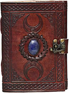 Three moon Blue Lapiz stone Vintage <b>Leather</b> Journal Notebook Celtic Design Deckle Edge vintage Paper notebook <b>diary</b> sketchbooks - Product Image 5