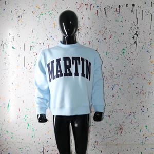 MARTIN SKY BLUE <b>Mock</b> <b>Neck</b> Sweatshirt 100% NAVY BLUE Applique Embroidery wide <b>neck</b> Sweatshirt Finer Threads - Product Image 3