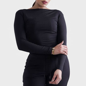 Camiseta Deportiva de Yoga para Mujer, de Alta Resistencia, Elástica, Manga Larga, Cuello Ancho, Compresión, Absorbe la Humedad - Product Image 6