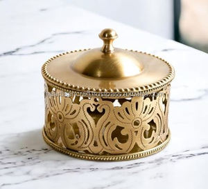 Caja de almacenamiento decorativa de latón-Quemador Loban, Dhoop Dhuni, Tealight, multiusos-de ARTISAN CRAFT - Product Image 1