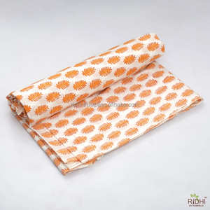 2025 New Gold <b>Yellow</b> Hand Block Leaf Printed 100% Pure Cotton <b>Fabric</b> for Women's Clothing Pillows Bags Outdoor Mattresses Covers - Product Image 3