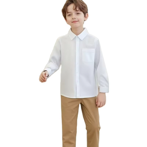 Back-to-School Season Kids' Long Sleeve White Shirt Fashionable School Uniform Shirt Unisex Single Pocket Style 100% Cotton - Product Image 1